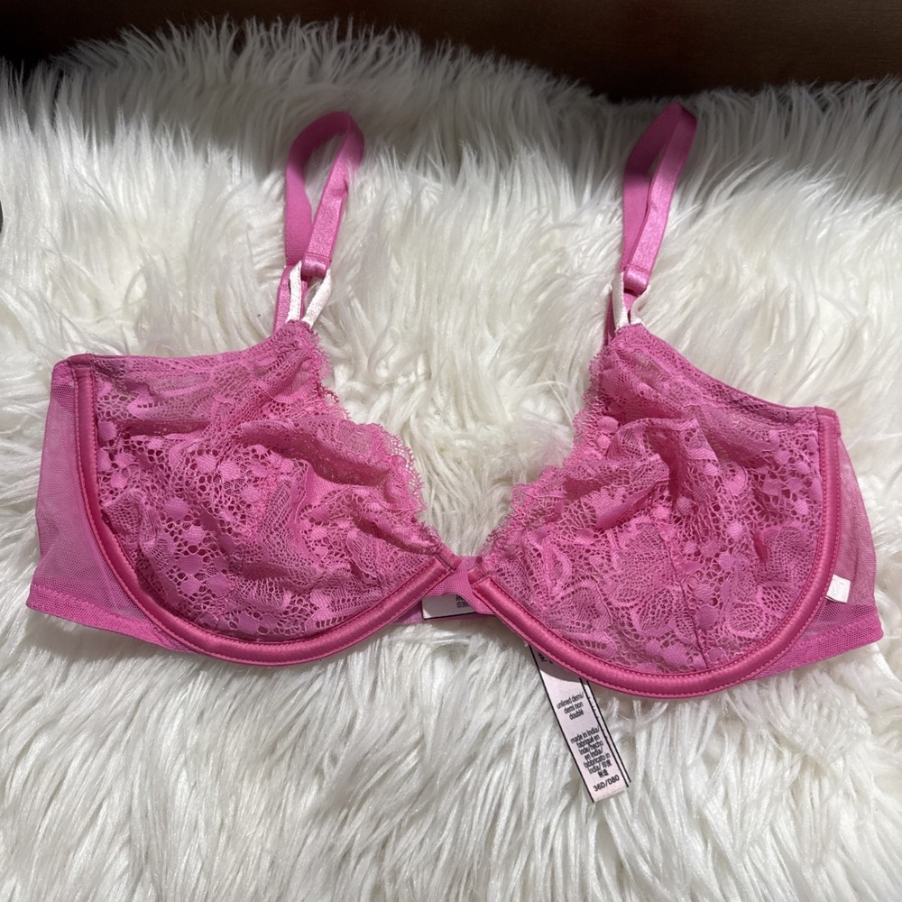 victorias secret unlined demi bra 36D Soft Pink Floral Pattern